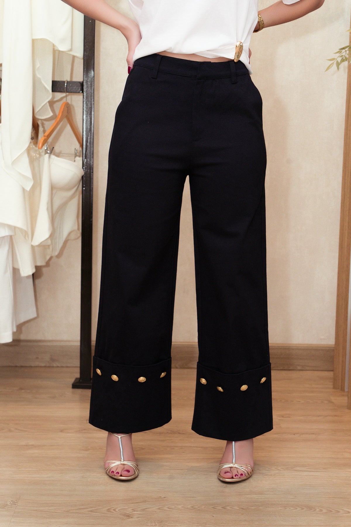 Gold Button Stretch Pants