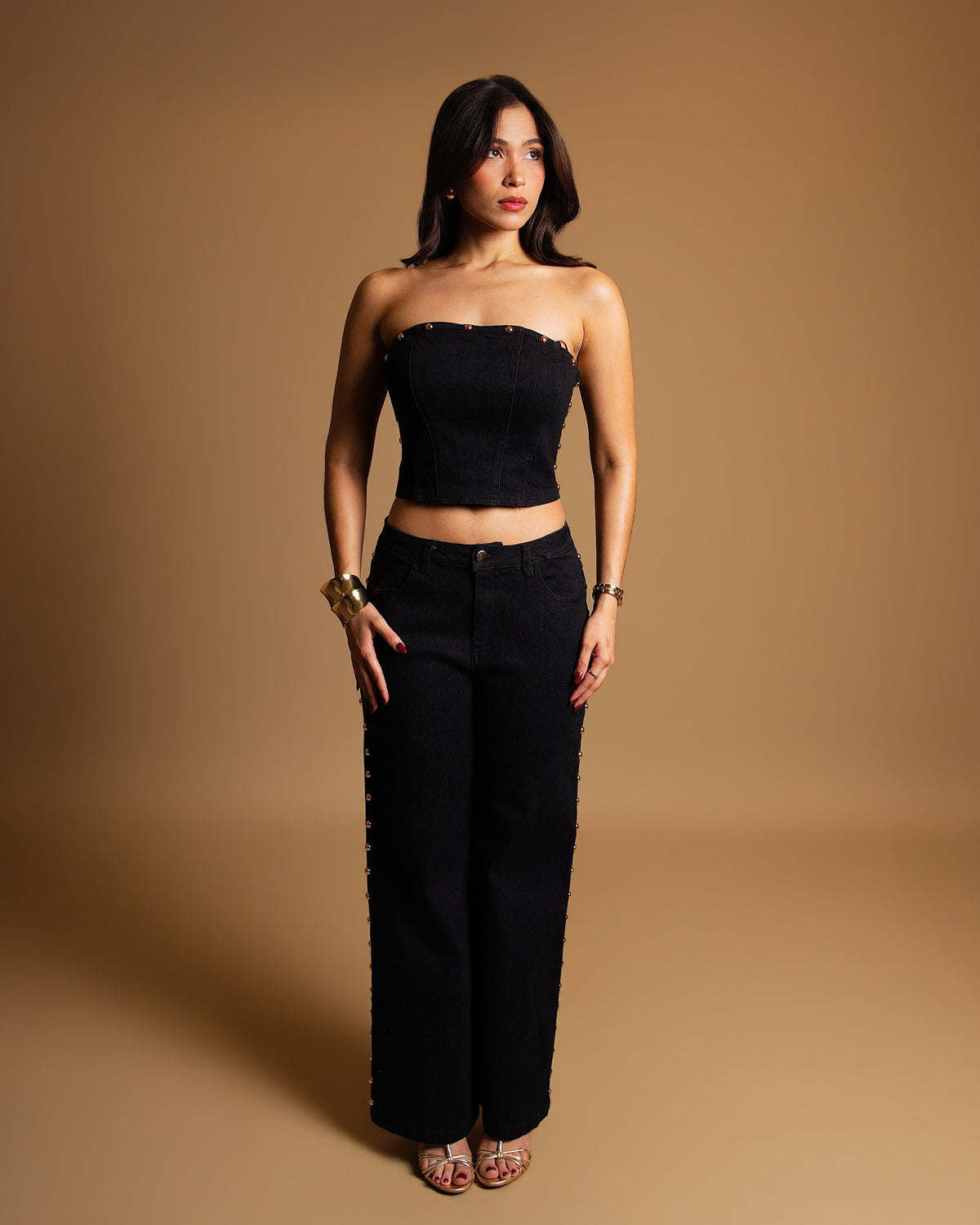 Studded side denim set