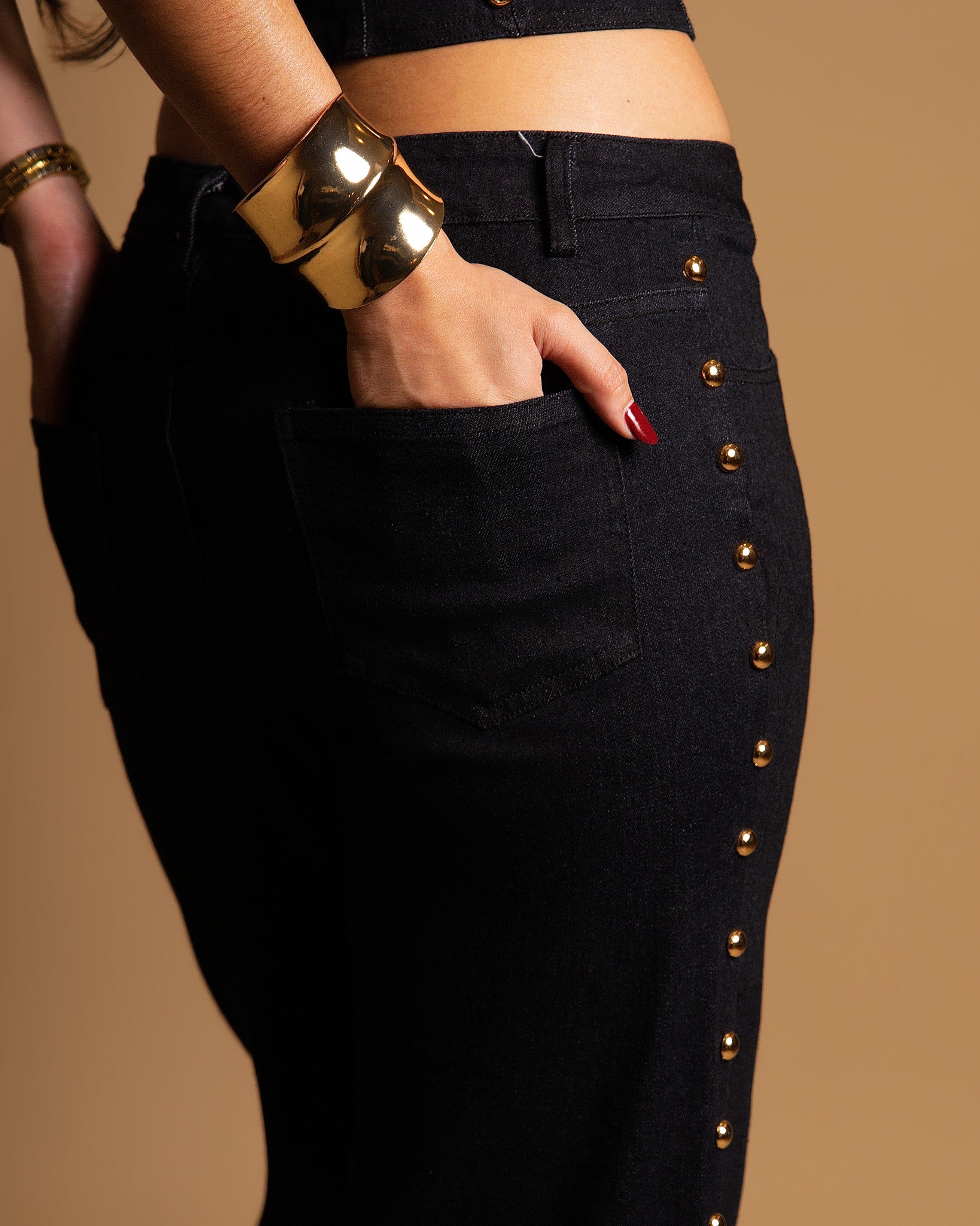 Studded side denim set