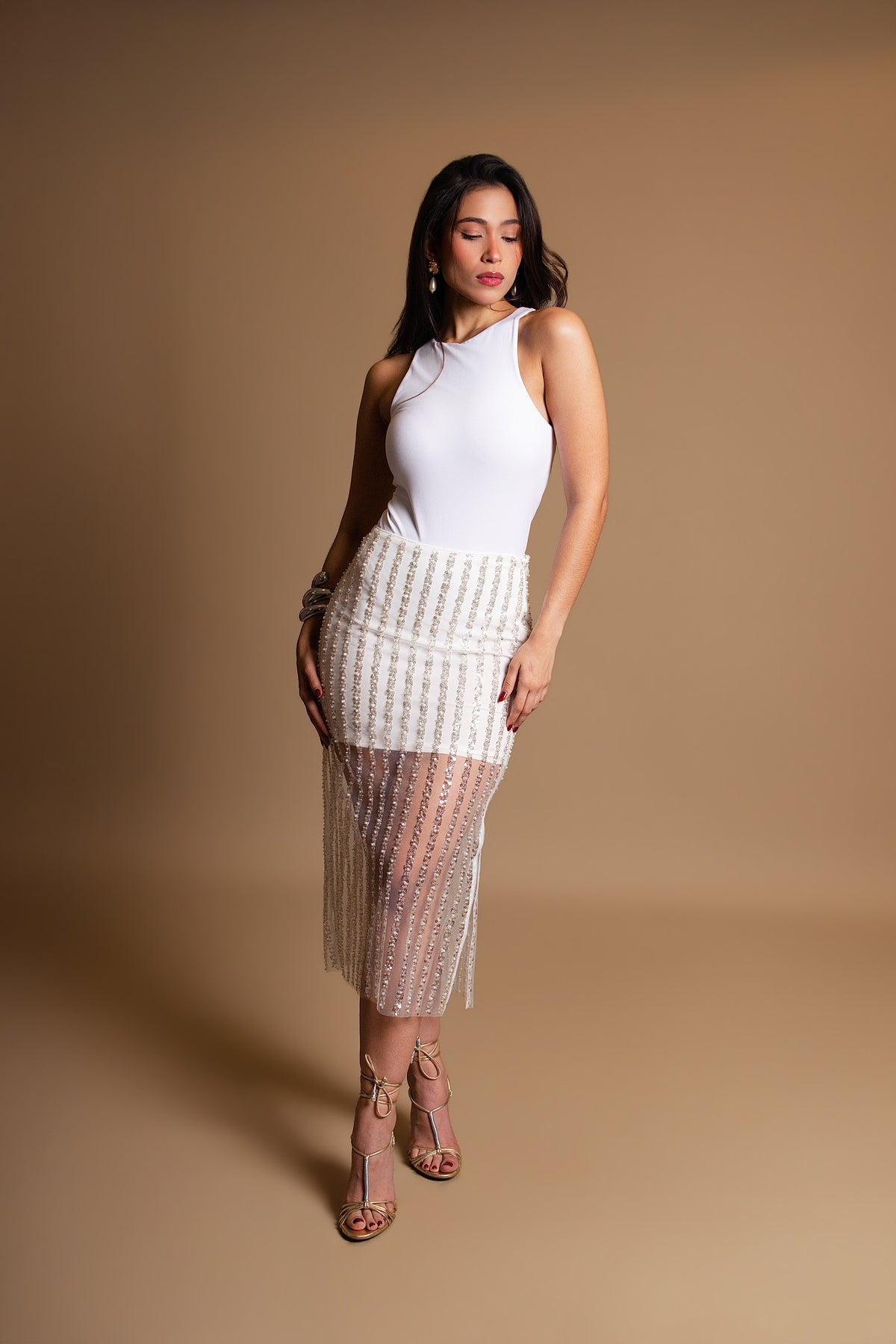 Sequins Mesh Midi