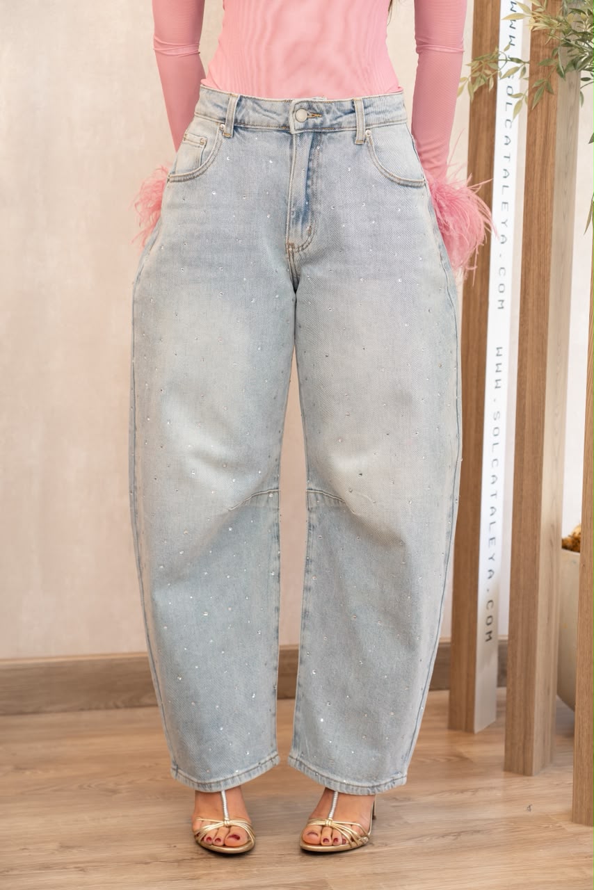 Rhinestone Barrel Jeans